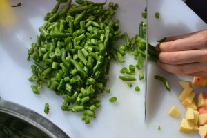 green beans apples chopped knife