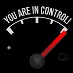 speedometer with the words You're in Control illustration design