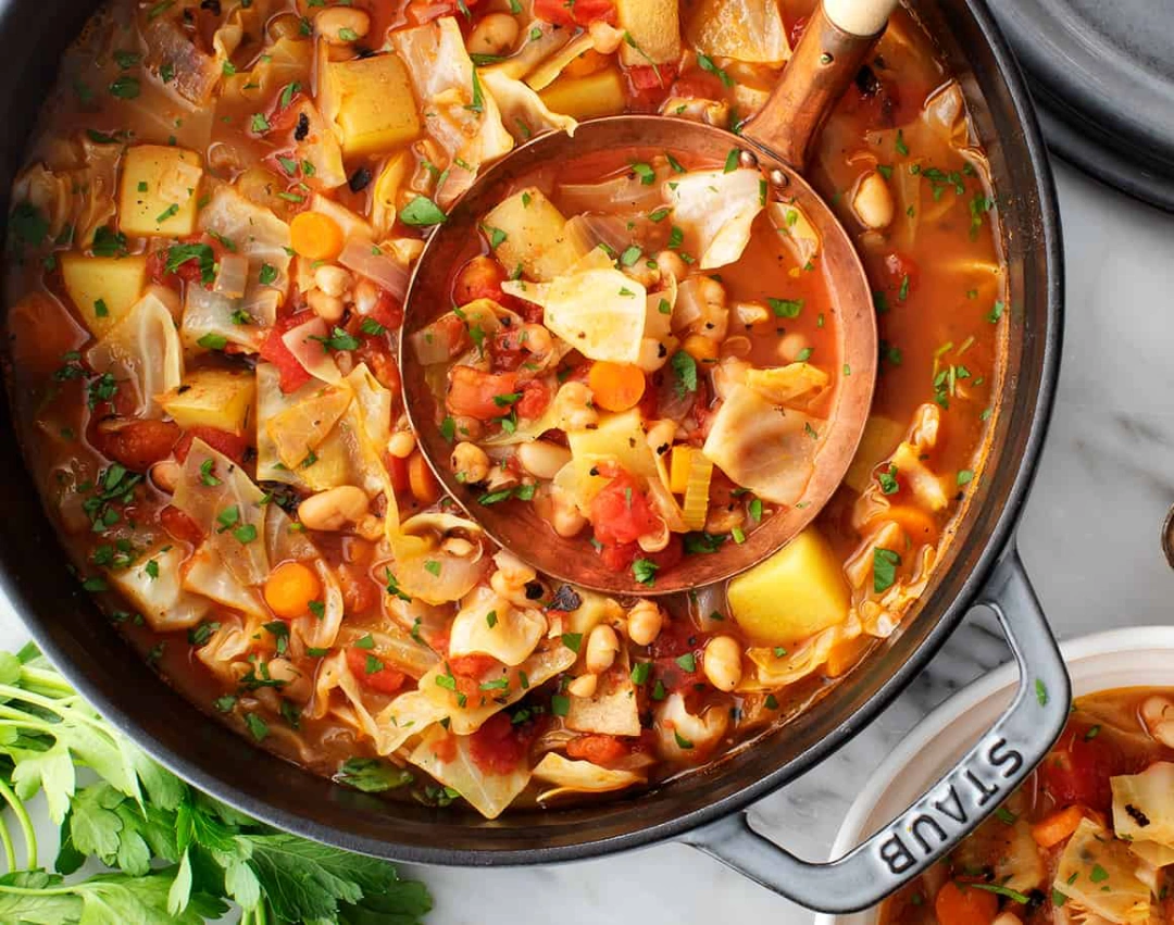 Cabbage soup in a cast iron dutch oven