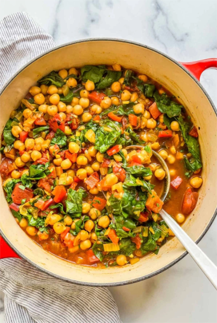 Bowl of chickpea and chard stew