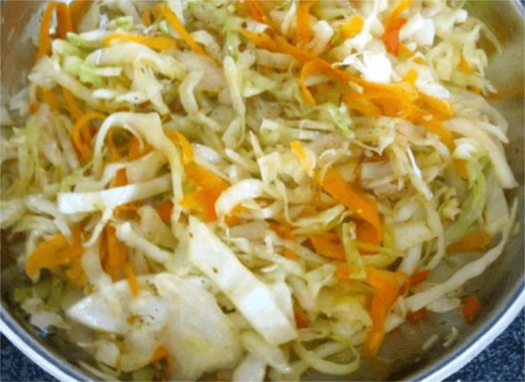 A mixture of shredded cabbage and carrots
