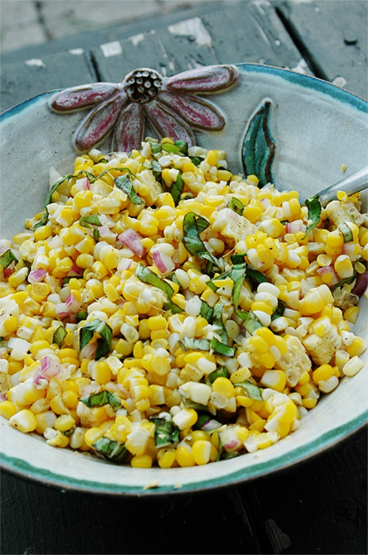 Mixture of corn salad on plate